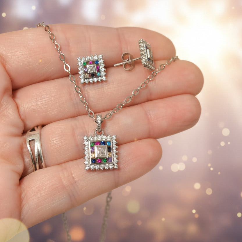 Conjunto "Portal de Luz" en Plata Rodiada - Amuleto de Color y Armonía