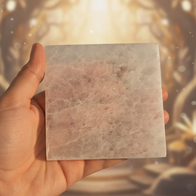 Placa Cuadrada de Selenita Natural 10 cm – Base de Armonía y Claridad Astral