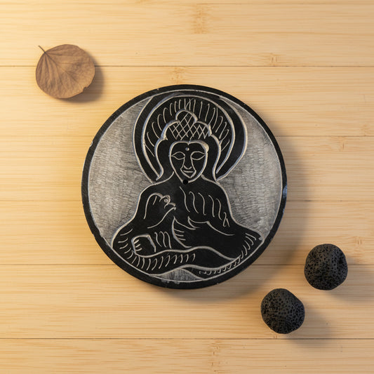 Porta-Incienso de Piedra Natural Buda Meditación – Plato Artesanal de India (7.5 cm)