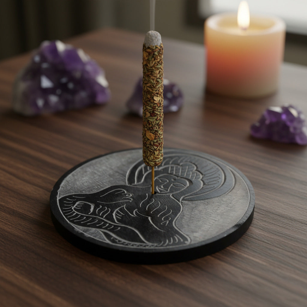 Porta-Incienso de Piedra Natural Buda Meditación – Plato Artesanal de India (7.5 cm)