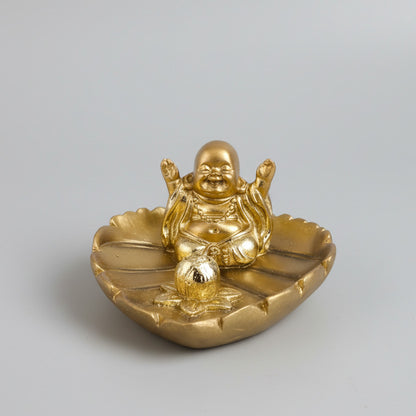 Soporte Ritual "Buda de la Abundancia" en Hoja Dorada – Atraiga Riqueza y Alegría (11 cm)