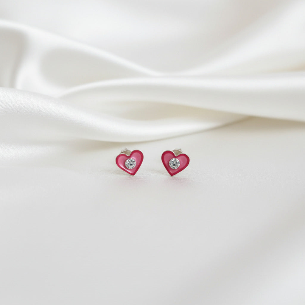 Pendientes Corazón Rosa "Chispa de Luz" – Plata de Ley 925 y Circonita (6mm)