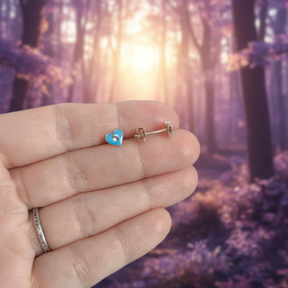 Pendientes Corazón Celeste "Cielo y Paz" – Plata de Ley 925 y Circonita (6mm)