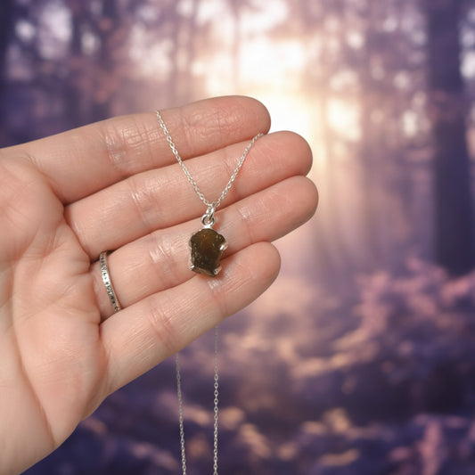 Colgante Moldavita en Plata de Ley 925 - Piedra Natural Transformadora