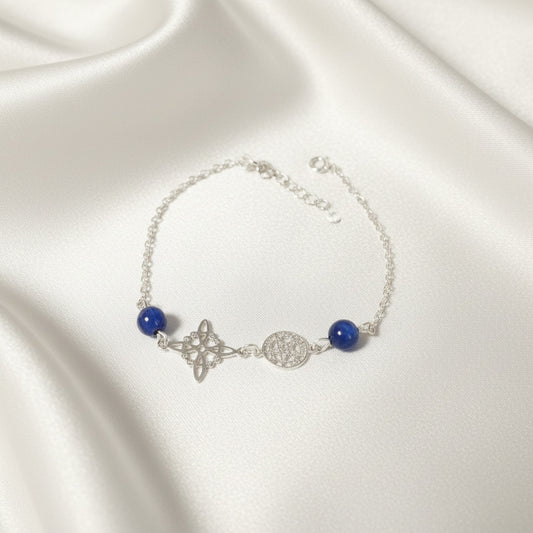 Pulsera "Vigilancia Esencial" – Nudo de Bruja, Tetragramatón y Lapislázuli en Plata de Ley 925