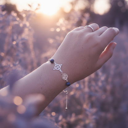 Pulsera "Vigilancia Esencial" – Nudo de Bruja, Tetragramatón y Lapislázuli en Plata de Ley 925