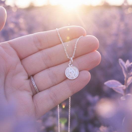 Colgante "Protección Atemporal" – San Benito de 10.8 mm en Plata de Ley 925