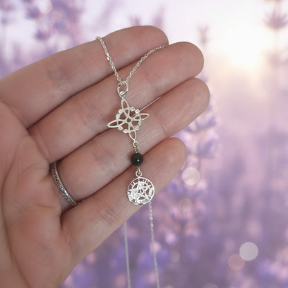 Colgante Triple Protección de Base (Plata de Ley) - Nudo de Bruja, Tetragramatón y Ónix Negro