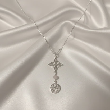 Colgante Triple Protección Femenina (Plata de Ley) - Nudo de Bruja, Tetragramatón y Piedra de Luna
