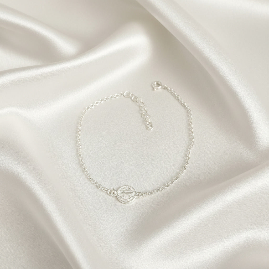 Pulsera "Escudo de Fe" – San Benito de 8.7 mm de Doble Cara en Plata de Ley 925