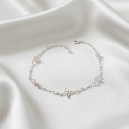 Pulsera "Vibración Amorosa" – Nudo de Bruja y Cuarzo Rosa en Plata de Ley 925
