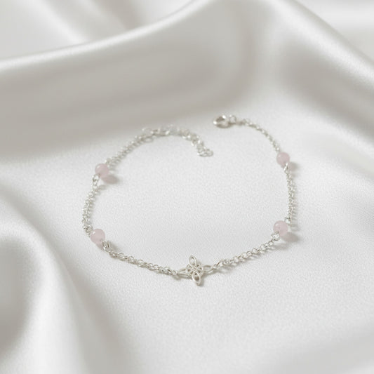 Pulsera "Vibración Amorosa" – Nudo de Bruja y Cuarzo Rosa en Plata de Ley 925
