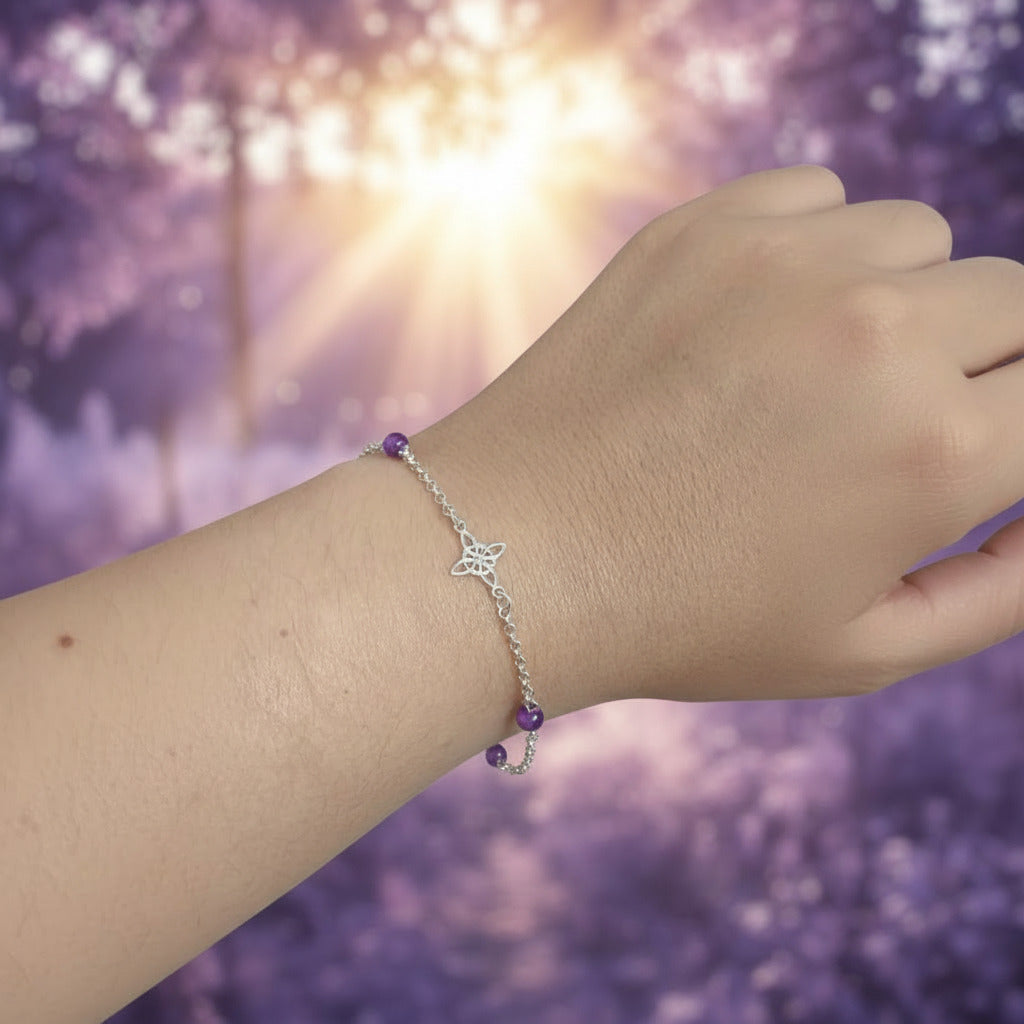 Pulsera "Equilibrio Esencial" – Nudo de Bruja y Amatista en Plata de Ley 925