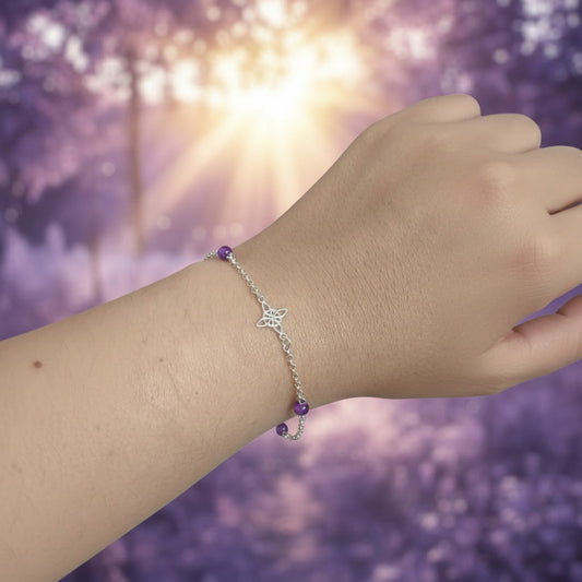 Pulsera "Equilibrio Esencial" – Nudo de Bruja y Amatista en Plata de Ley 925