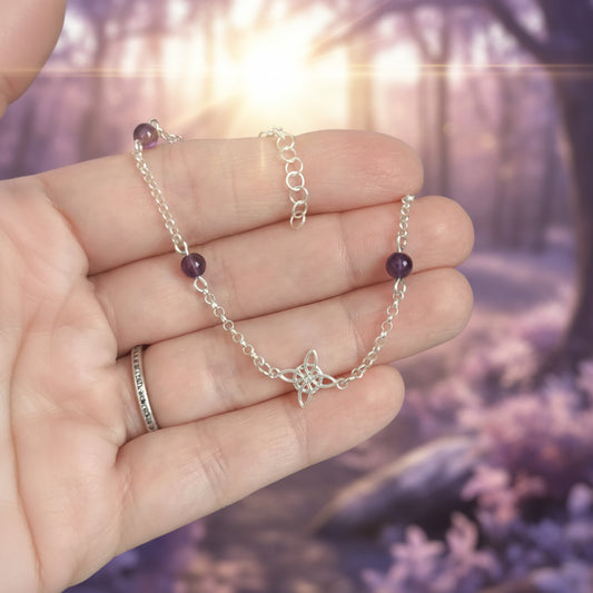 Pulsera "Equilibrio Esencial" – Nudo de Bruja y Amatista en Plata de Ley 925