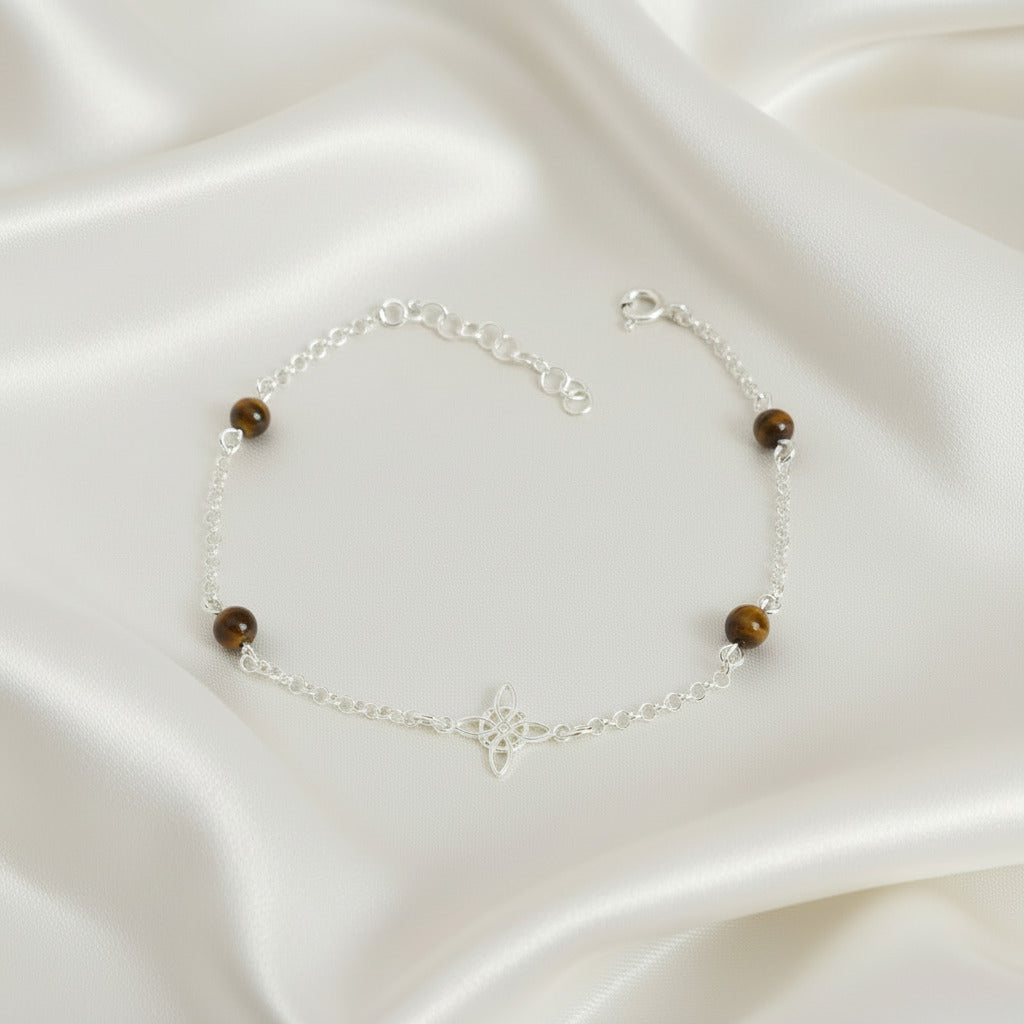 Pulsera "Fuerza Interior" – Nudo de Bruja y Ojo de Tigre en Plata de Ley 925