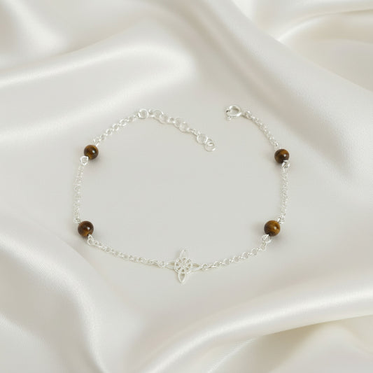 Pulsera "Fuerza Interior" – Nudo de Bruja y Ojo de Tigre en Plata de Ley 925