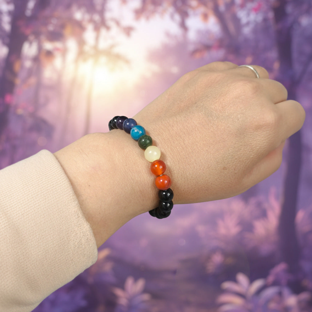 Pulsera "Anclaje de Armonía" – Turmalina Negra y Siete Chakras en Piedras Naturales