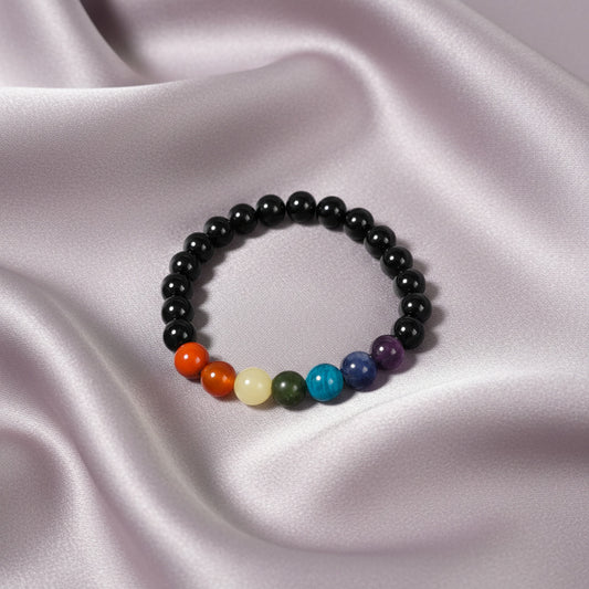 Pulsera "Anclaje de Armonía" – Turmalina Negra y Siete Chakras en Piedras Naturales