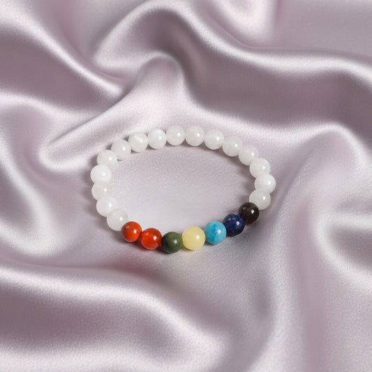 Pulsera "Ciclos de Luz" – Piedra de Luna Natural y Siete Chakras