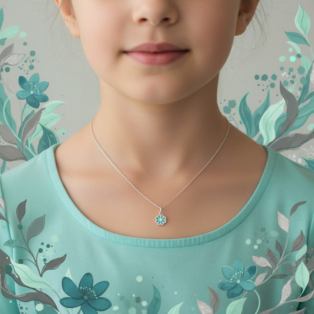 Conjunto Flor de Loto Celeste - Plata de Ley 925 Esmaltada - Amuleto de Calma y Regalo de Protección Espiritual