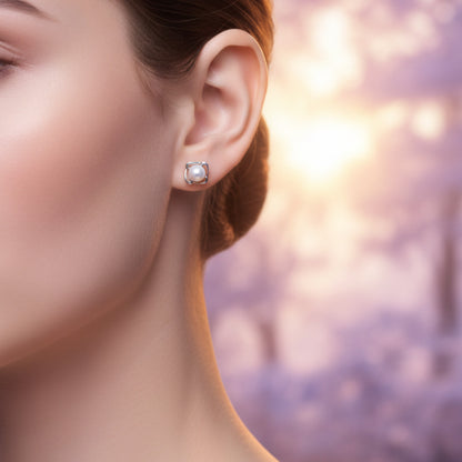 Pendientes de Perla Cultivada y Plata de Ley 925 Rodiada - Amuleto de Sabiduría Lunar y Regalo de Protección