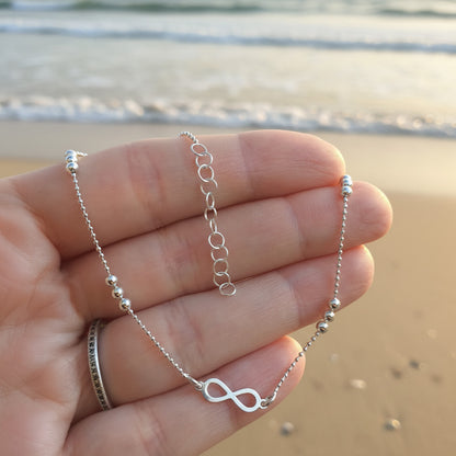 Tobillera Infinito de Plata de Ley 925 - Amuleto de Flujo Eterno y Regalo de Protección Espiritual