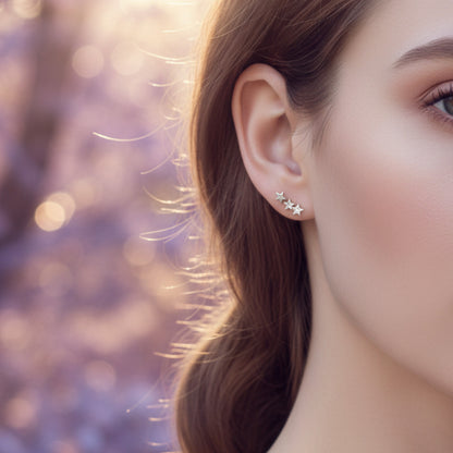 Pendientes Tres Estrellas de Plata de Ley 925 - Amuleto de Guía Astral y Regalo de Protección Espiritual