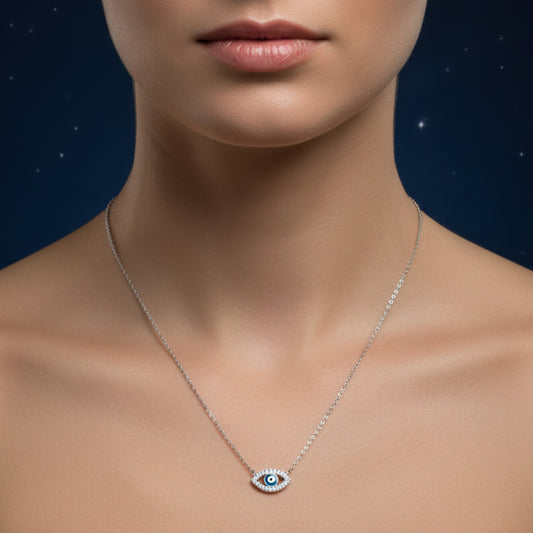 Gargantilla Ojo Turco de Plata de Ley 925 Rodiada - Amuleto del Ojo Místico contra el Mal de Ojo y Regalo de Protección Ancestral