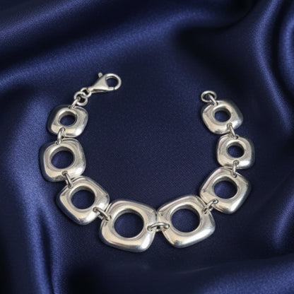 Pulsera de Eslabones Cuadrados y Círculos de Plata de Ley 925 - Amuleto de Equilibrio Sagrado, Conexión Cósmica y Regalo de Protección