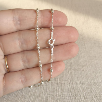 Cadena 45 cm de Plata de Ley 925 Lisa con Bolitas Combinadas - Collar de Diseño Elegante y Regalo Sofisticado
