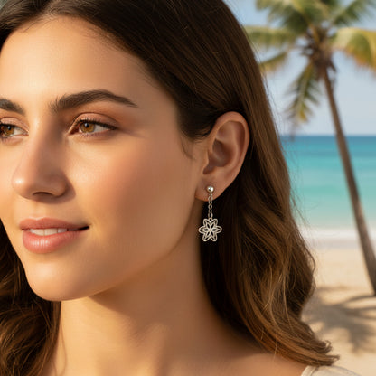 Pendientes Largos de Flor en Plata de Ley 925 - Joyería Fina para Regalo