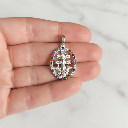 Colgante Cruz de Caravaca en Plata de Ley 925 con Circonitas - Amuleto de Protección y Regalo Místico
