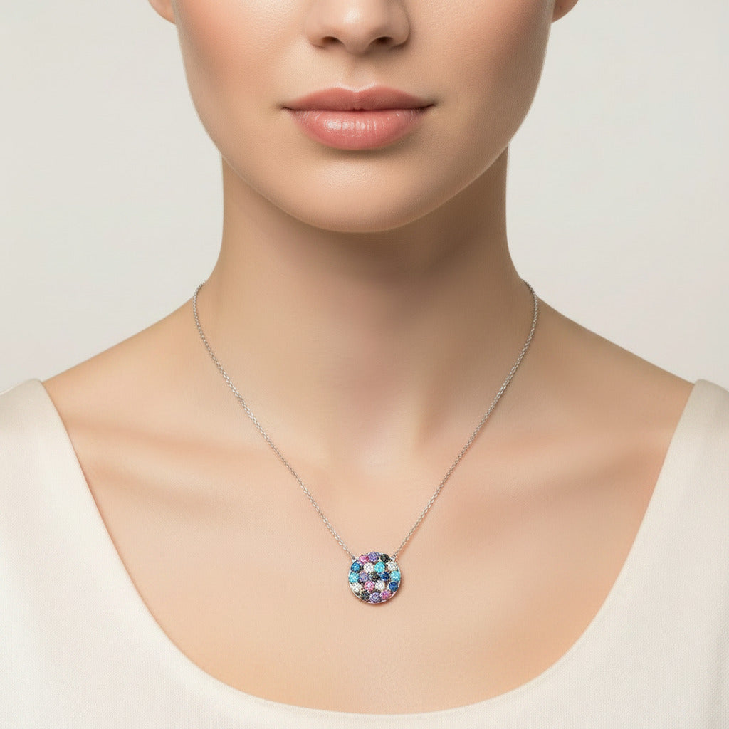 Gargantilla con Colgante Mandala en Plata de Ley 925 Rodiada y Circonitas de Colores - Regalo Elegante para Mujer