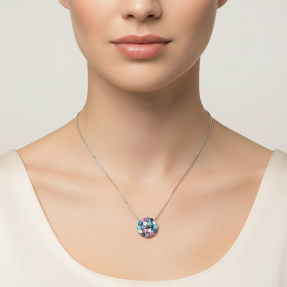 Gargantilla con Colgante Mandala en Plata de Ley 925 Rodiada y Circonitas de Colores - Regalo Elegante para Mujer