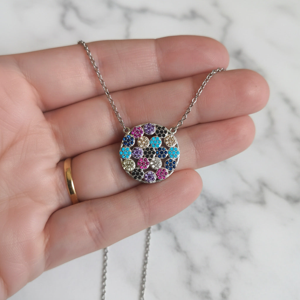 Gargantilla con Colgante Mandala en Plata de Ley 925 Rodiada y Circonitas de Colores - Regalo Elegante para Mujer
