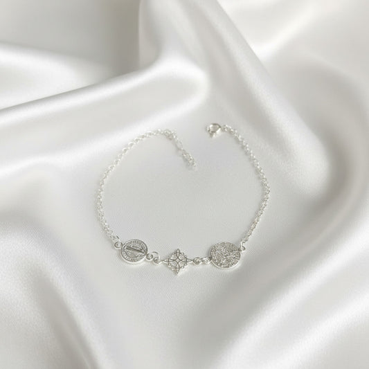 Pulsera Nudo de Bruja, Tetragramatón y San Benito en Plata de Ley 925 - Amuleto de Protección
