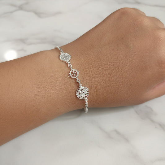 Pulsera Nudo de Bruja, Tetragramatón y San Benito en Plata de Ley 925 - Amuleto de Protección