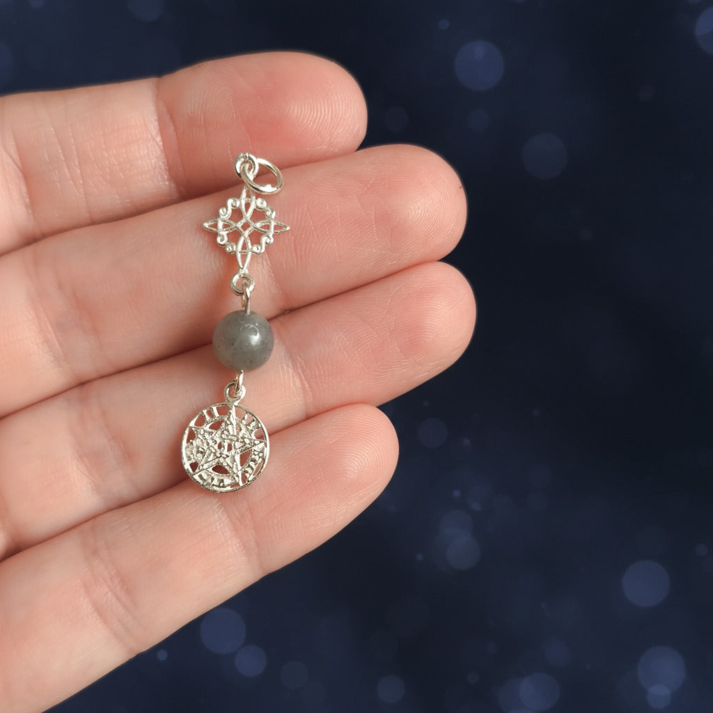 Colgante Nudo de Bruja y Tetragramatón en Plata de Ley 925 con Labradorita - Amuleto de Protección