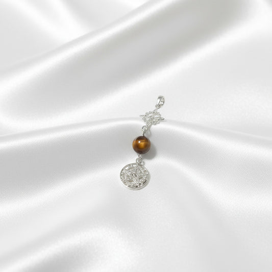 Colgante Nudo de Bruja y Tetragramatón en Plata de Ley 925 con Ojo de Tigre - Amuleto de Protección
