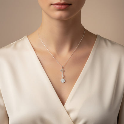 Colgante Nudo de Bruja y Tetragramatón en Plata de Ley 925 con Cuarzo Transparente - Amuleto de Protección