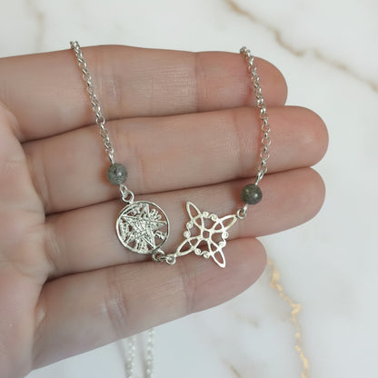 Pulsera Nudo de Bruja y Tetragramatón en Plata de Ley 925 con Labradorita - Amuleto de Protección y Transformación