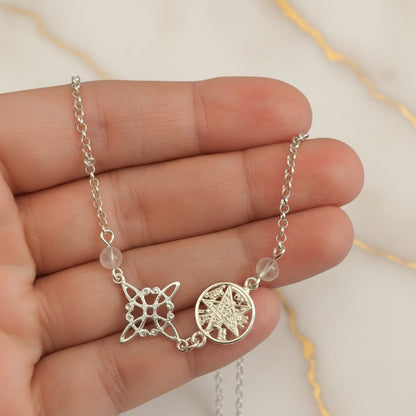 Pulsera Nudo de Bruja y Tetragramatón en Plata de Ley 925 con Cuarzo Transparente - Amuleto de Protección y Purificación