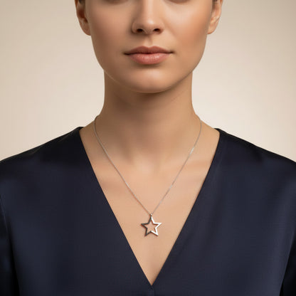 Collar Estrella en Plata de Ley 925 Rodiada con Circonitas Negras - Regalo Elegante
