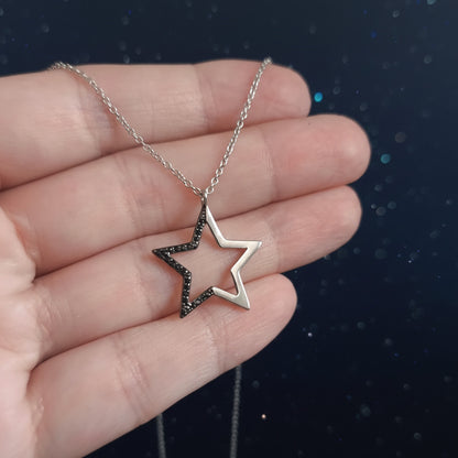 Collar Estrella en Plata de Ley 925 Rodiada con Circonitas Negras - Regalo Elegante