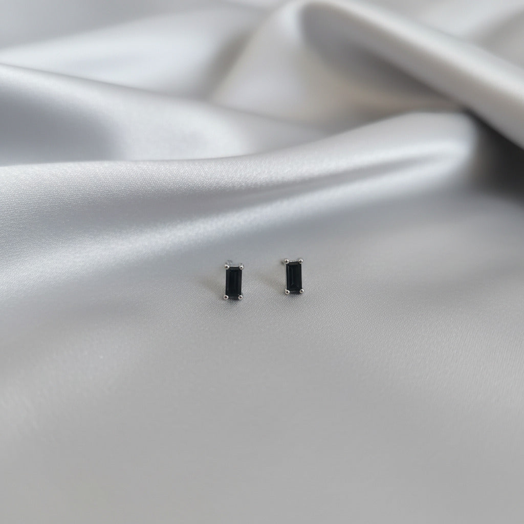 Pendientes Rectangulares en Plata de Ley 925 Rodiada con Circonita Negra - Regalo Elegante