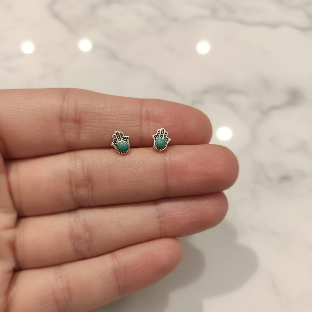 Pendientes Mano de Fátima de Plata de Ley 925 y Esmalte Turquesa