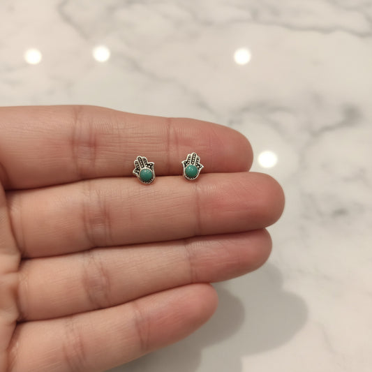 Pendientes Mano de Fátima de Plata de Ley 925 y Esmalte Turquesa