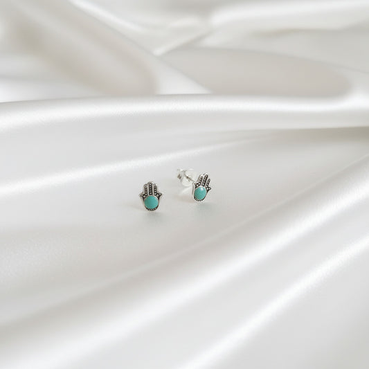Pendientes Mano de Fátima de Plata de Ley 925 y Esmalte Turquesa