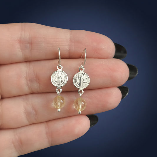 Pendientes de Plata de Ley 925 con San Benito y Citrino
